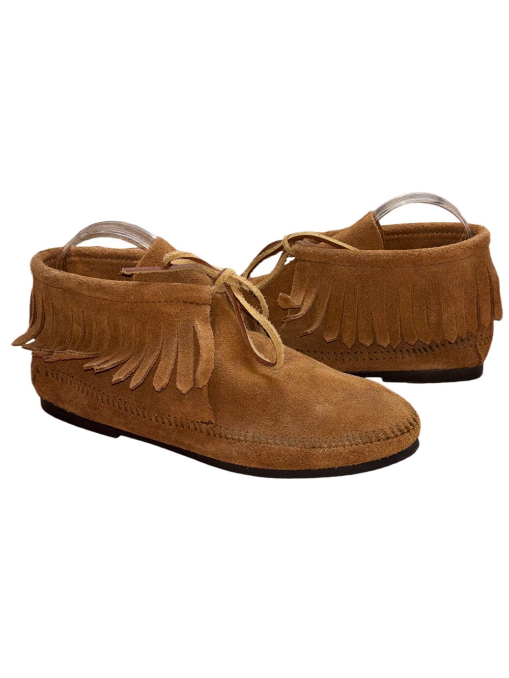 Minnetonka Suede Fringed Ankle Boot Moccasins Hard-soles Women's Size 10 Brown